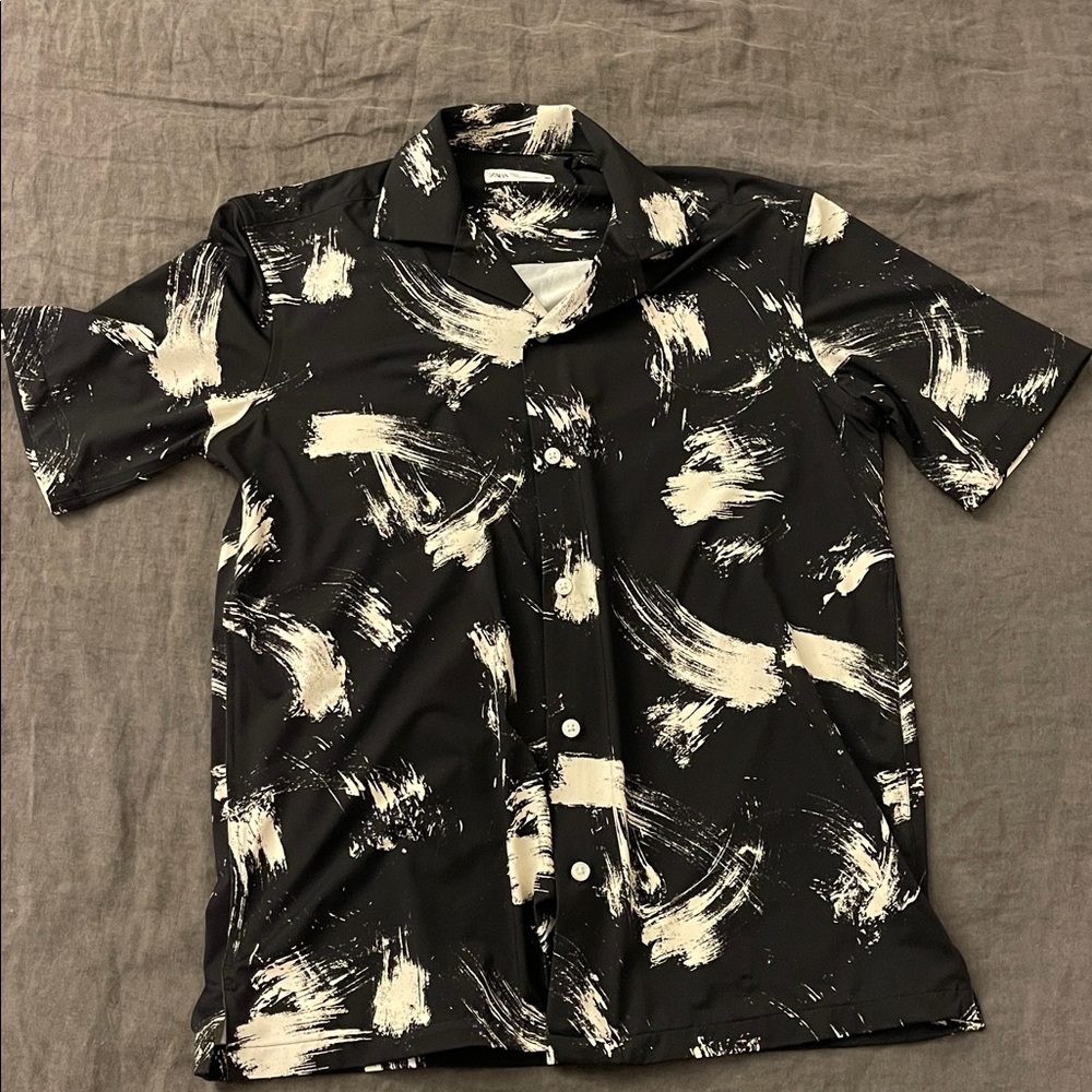 Zara Black and White Brushstroke Men's Shirt